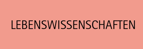 Rote Kachel mit Aufschrift "Lebenswissenschaften"