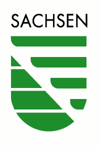 Landessignet: stilisiertes sächsisches Wappen in grün mit der Überschrift "Sachsen"