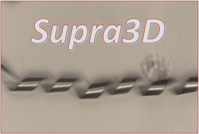 Spirale aus einem Metallstreifen mit der Überschrift "Supra 3D"